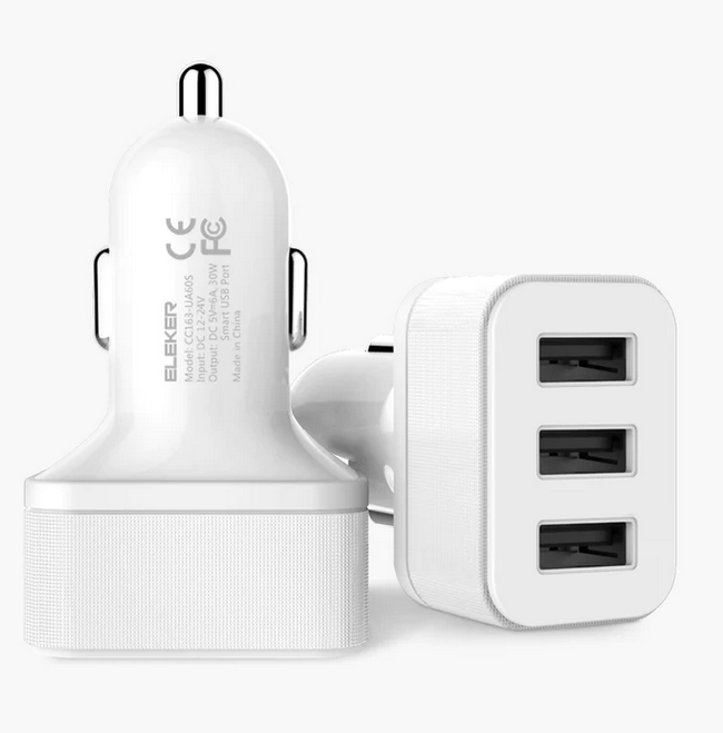 5V 6A 3USB port car charger Eleker white